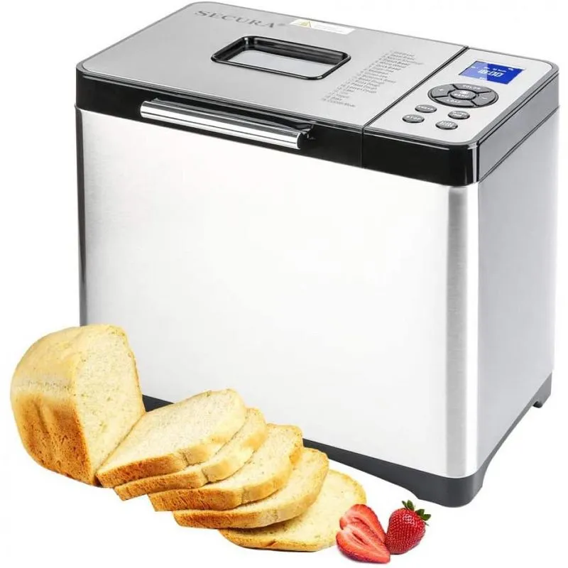 Panificadora Automática Secura, Aço Inoxidável, 650W, 19 em 1, 3 Tamanhos/3 Cores (Pão), Prata 110V