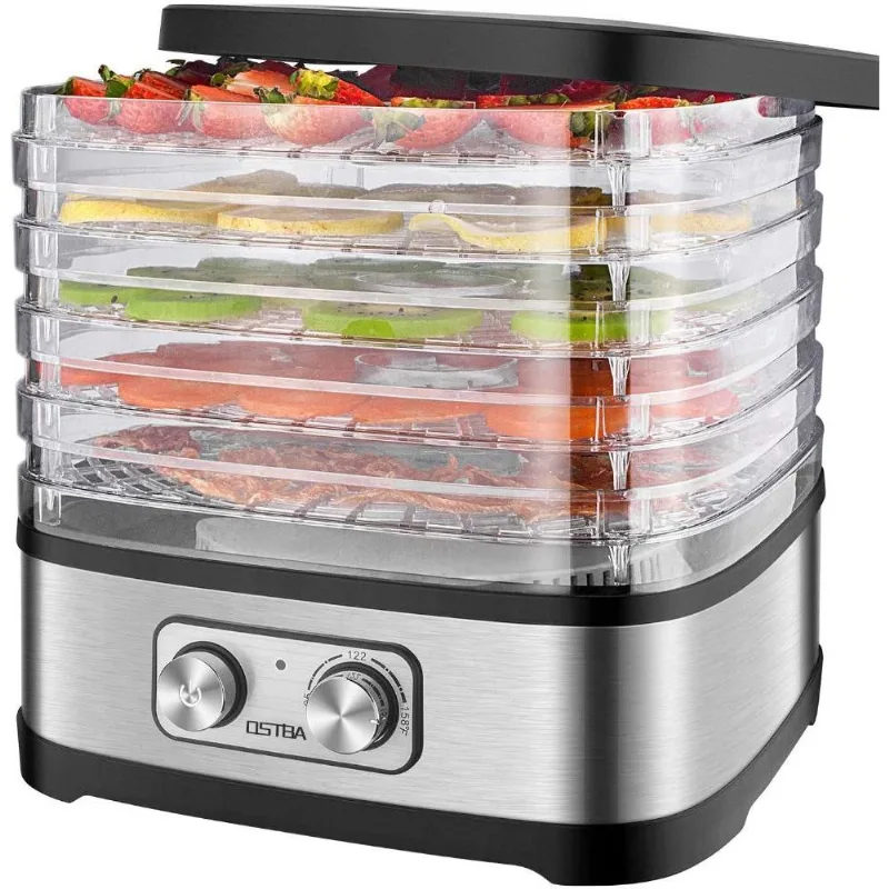 OSTBA Desidratador de Alimentos Controle de Temperatura Ajustável 5 Bandejas sem BPA, 240W Prata 110V