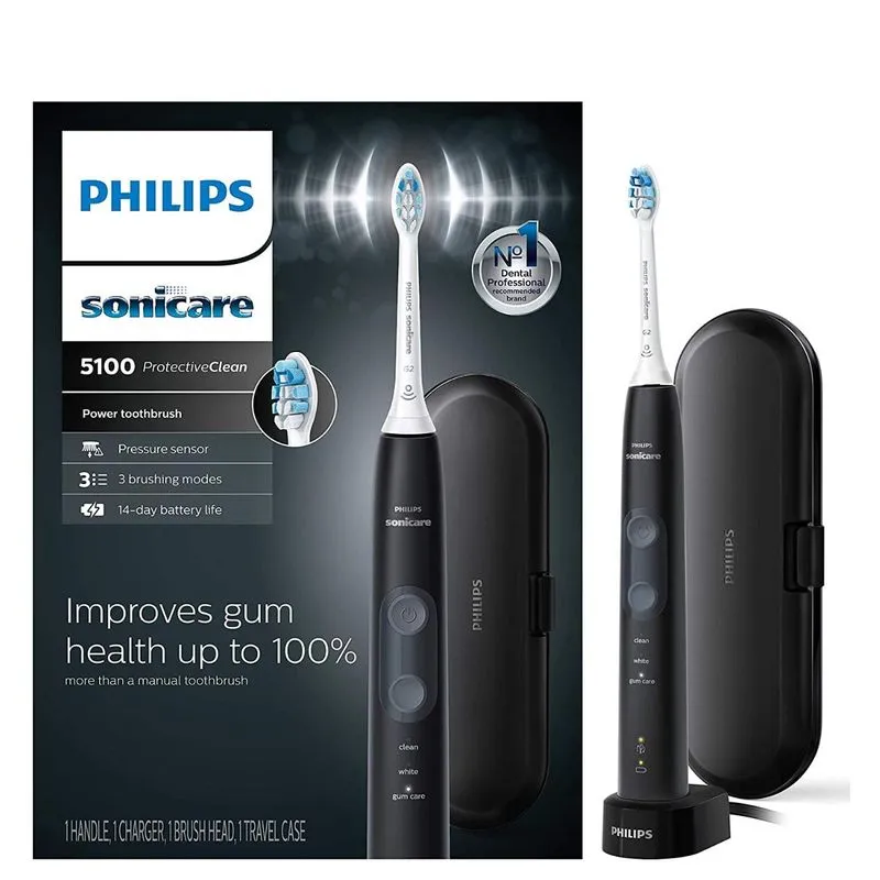 Escova Elétrica Philips Sonicare ProtectiveClean 5100 Recarregável 3 Modos 1 Cabeça Preto