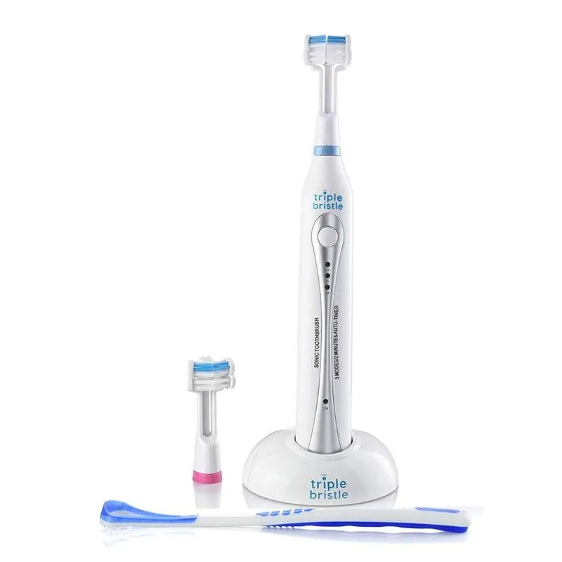 Escova Dental Elétrica Triple Bristle Recarregável 3 Cabeças Branco