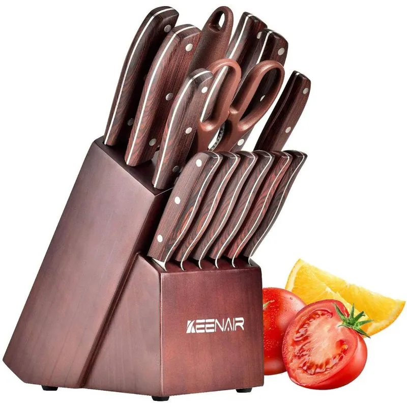 Conjunto de Facas Keenair 15 Peças Aço Inoxidável Marrom Escuro