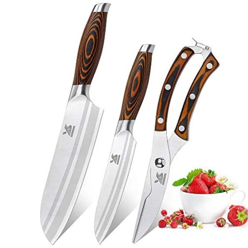Conjunto de Facas MSY BIGSUNNY Em Aço Inoxidável 3 Peças Marrom