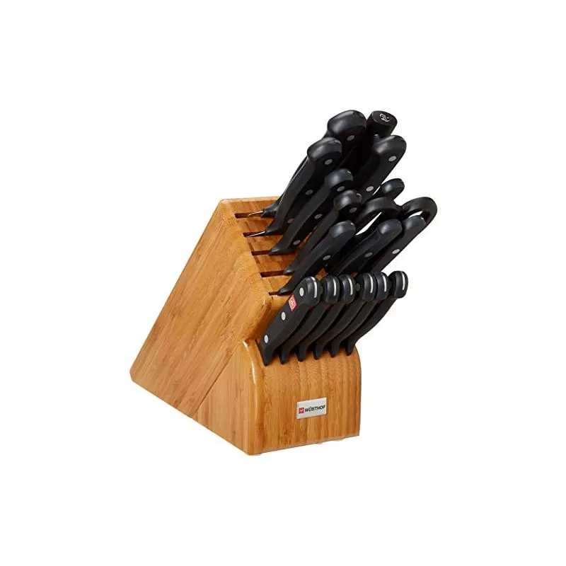 Conjunto de Facas WÜSTHOF Gourmet Modelo 9718-5, 18 Peças, Aço Inoxidável, Preto e Bambu