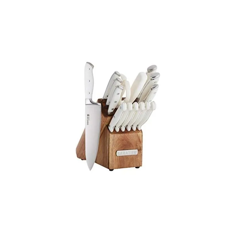 Conjunto de Facas Sabatier 5255849 , Rebite Triplo Forjado, 15 Peças, Branco