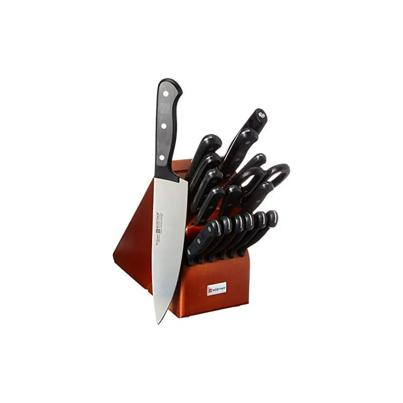 Conjunto de Facas WÜSTHOF Gourmet Modelo 9718-1, 18 Peças, Aço Inoxidável, Preto e Cereja