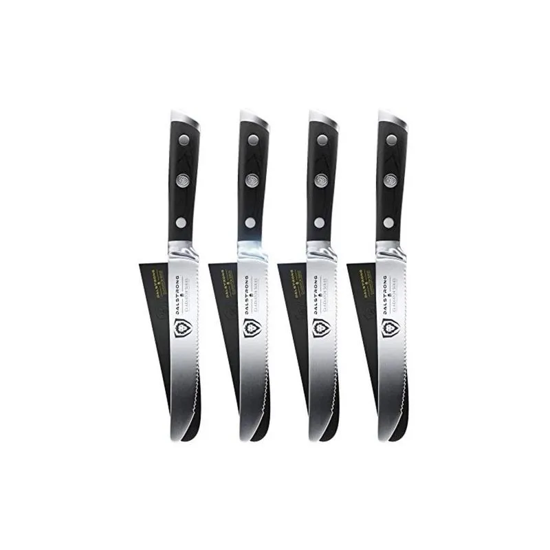 Conjunto de Facas para Bife Serrilhado DALSTRONG Série Gladiador, 4 Peças, Aço Inoxidável, Preto