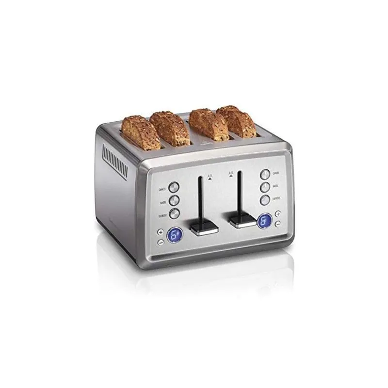 Torradeira Elétrica Hamilton Beach com 4 fatias, Aço Inoxidável, Funções de Bagel e degelo, Desligamento Automático e Botão Cancelar, (24796) 110V