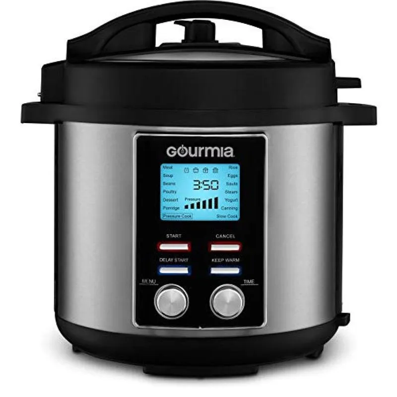 Gourmia Panela de Pressão Elétrica GPC655 Multifuncional Digital, Aço Inoxidável, Preto com Prata 110V