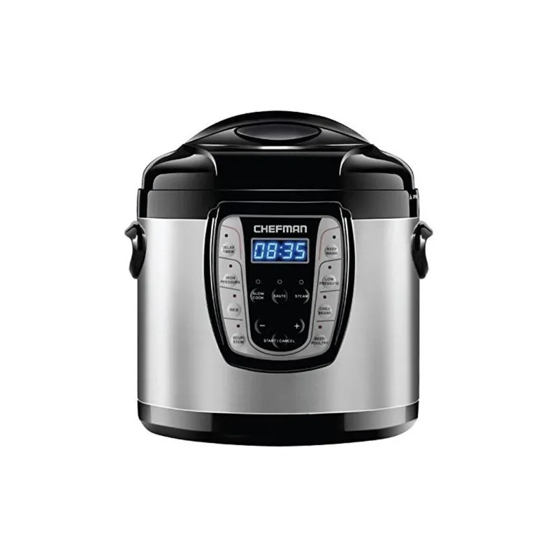 Panela de Pressão Elétrica Chefman Multicooker, 9 em 1, Aço Inoxidável, Preto com Prata 110V