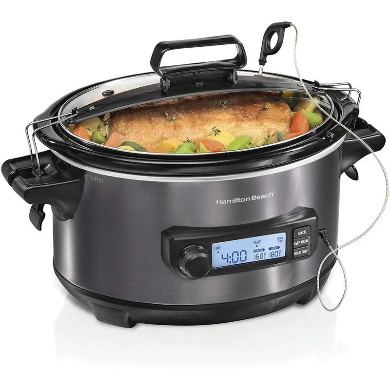 Hamilton Beach Panela Elétrica Programável e Digital 5.6L c/Sensor de Temperatura, Aço Inoxidável Preto.