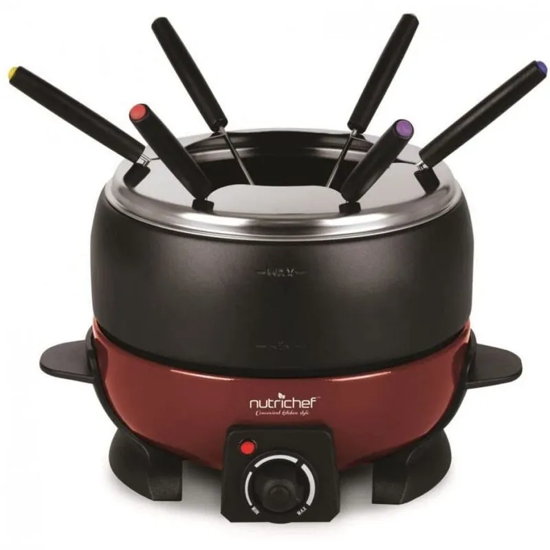 NutriChef PKFNMK23 Panela de Fondue Elétrica 18 L 6 Garfos Vermelha
