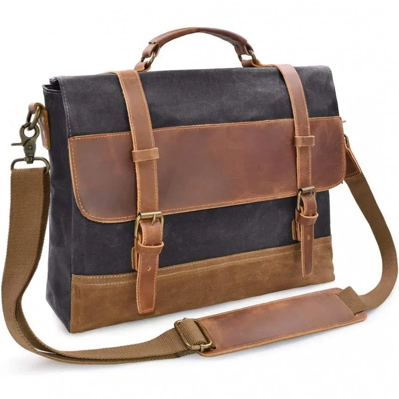 NEWHEY BolsaPasta de Couro Vintage para LaptopMasculino