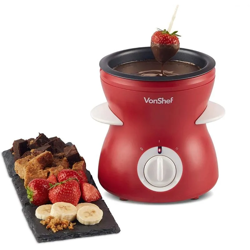VonShef Panela de Fondue Elétrica com 2 Modos e 10 Garfos 500 mL 20W110V Vermelha