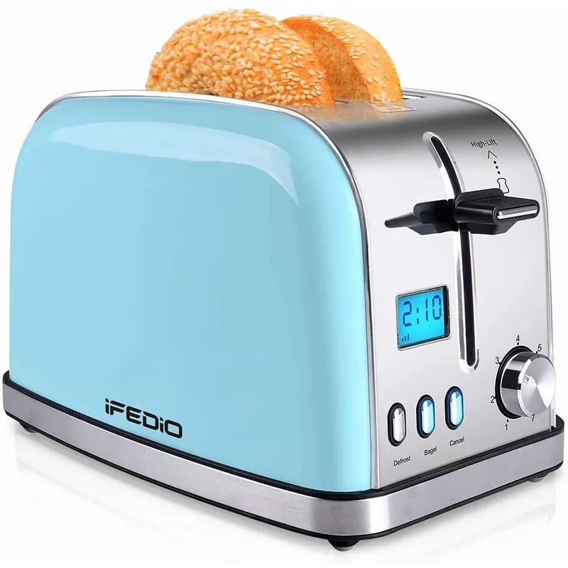 iFedio Torradeira de 2 Fatias com 7 Níveis de Tostagem 900W110V Azul
