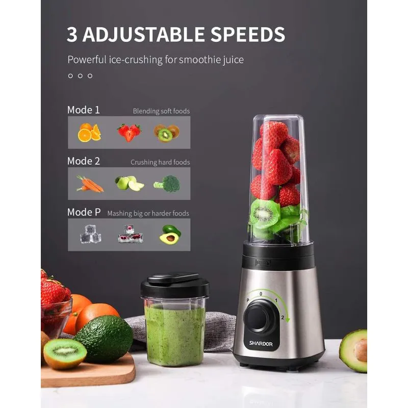 SHARDOR Liquidificador Pessoal Portátil com 2 Copos de 600300mL 3 Velocidades 300W