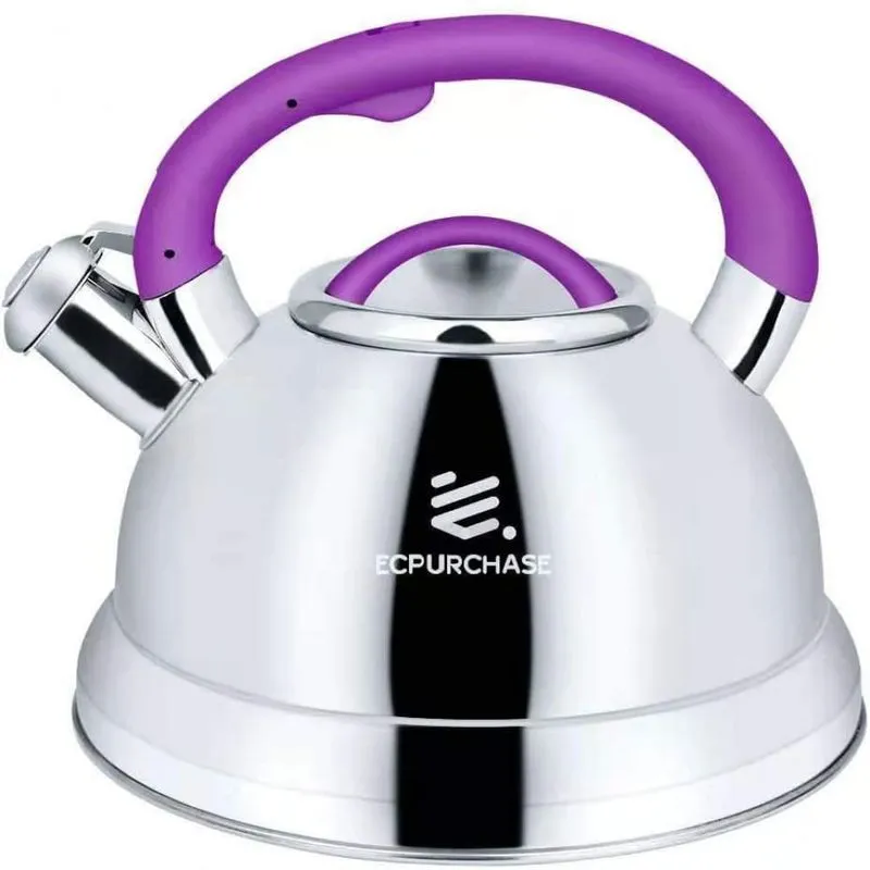 ECPURCHASE Chaleira 3L com Apito e Cabo ergonômico Aço Inoxidável Roxa