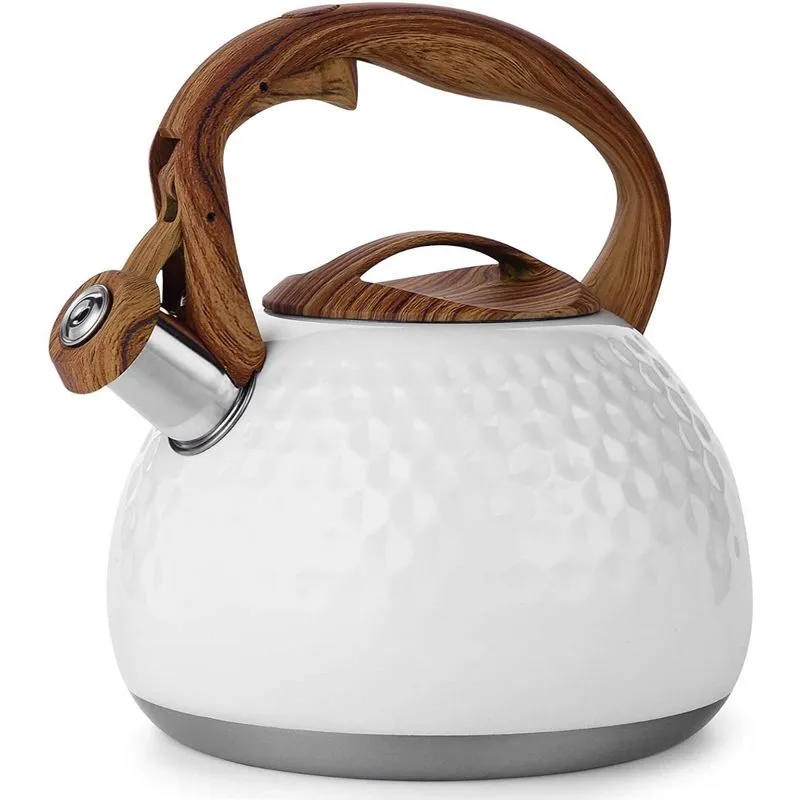 VONIKI Chaleira 2L com Apito e Cabo ergonômico Aço Inoxidável Branco