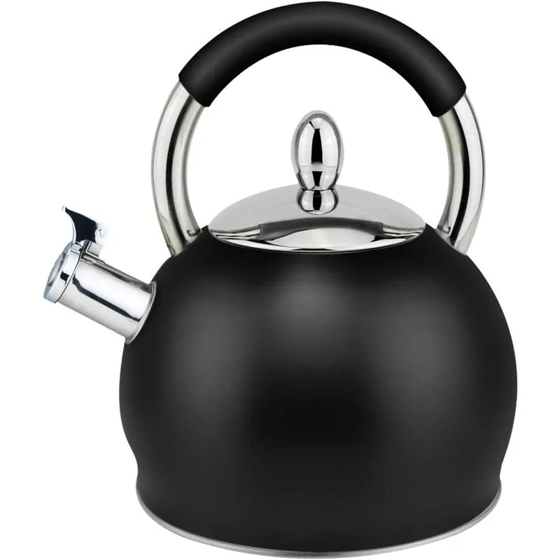 HausRoland Chaleira 3L com Apito e Cabo ergonômico Aço Inoxidável Preto