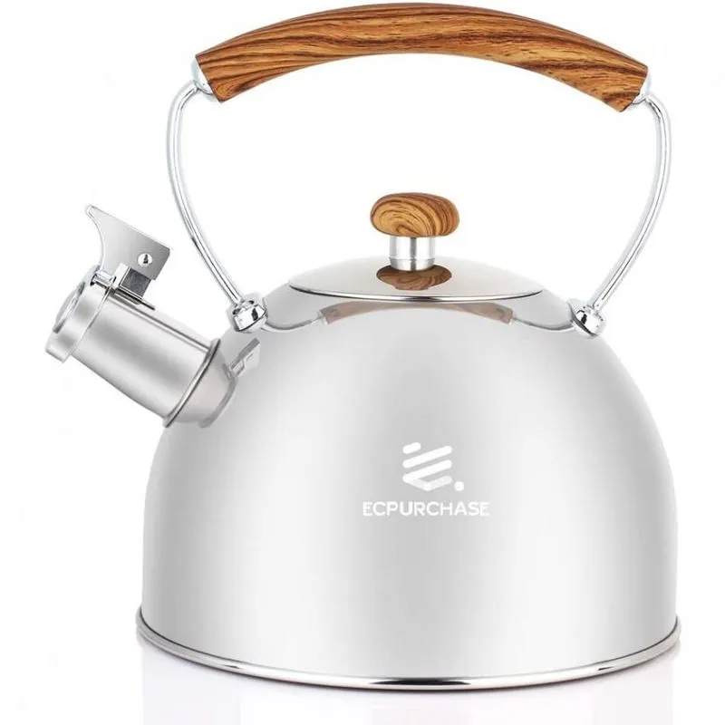 ECPURCHASE Chaleira 3L com Apito e Cabo ergonômico Aço Inoxidável Prata