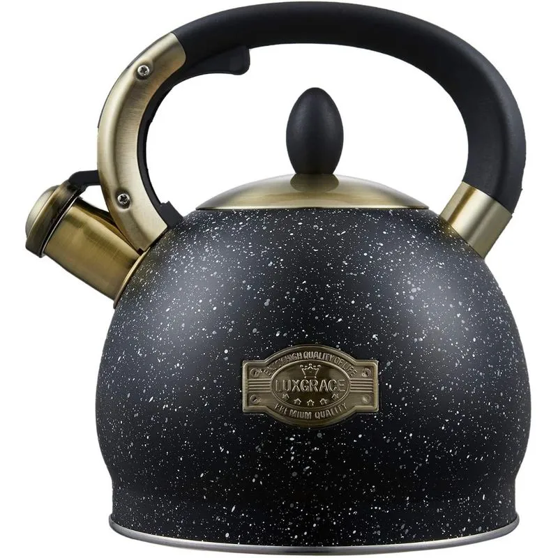LUXGRACE Chaleira 2L com Apito e Cabo ergonômico Aço Inoxidável Preto