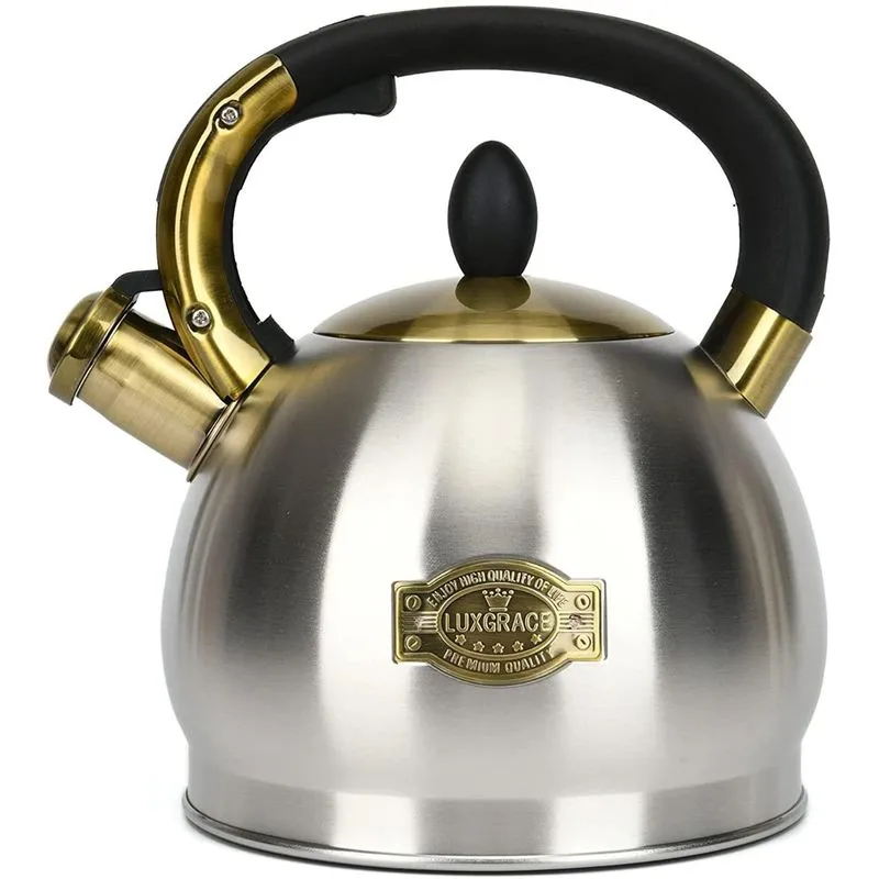 LUXGRACE Chaleira 2L com Apito e Cabo ergonômico Aço Inoxidável Cinza