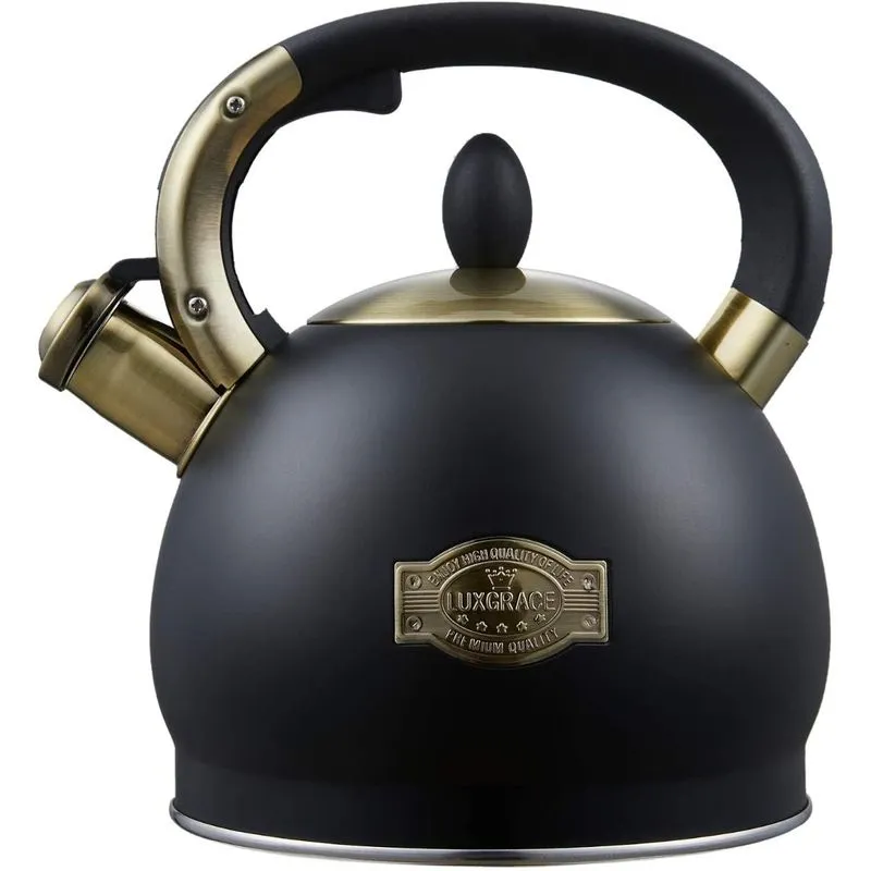 LUXGRACE Chaleira 2L com Apito e Cabo ergonômico Aço Inoxidável Preto