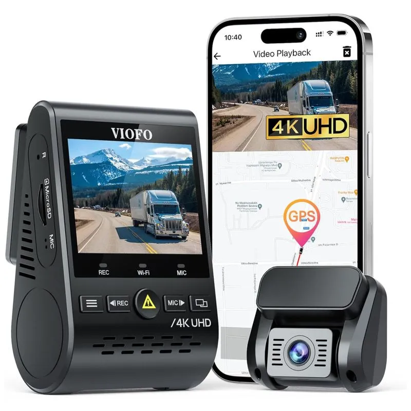Camera Veicular Full Hd 2160p, 170, Com Gps E Controle Remoto, Gravacao 4k Ultra Hd, Visao Noturna, Wi Fi, Viofo A129 Pro Duo, Preto