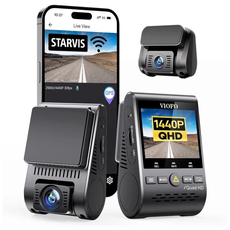 Camera Veicular Full Hd 1080p, 140, Com Gps E Controle Remoto, Gravacao 4k Ultra Hd, Visao Noturna, Wi Fi, Viofo A129 Plus Duo, Preto