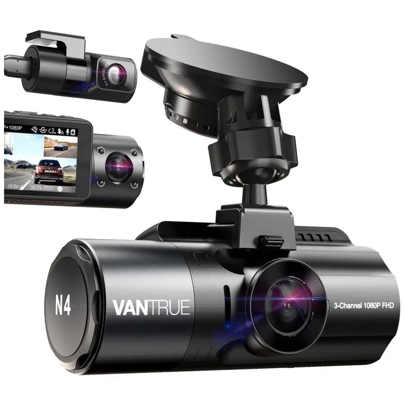 Camera Veicular Full Hd 1080p, 170, 3 Canais, Com Gps, Gravacao 4k Ultra Hd, Visao Noturna, Wi Fi, Vantrue N4, Preto