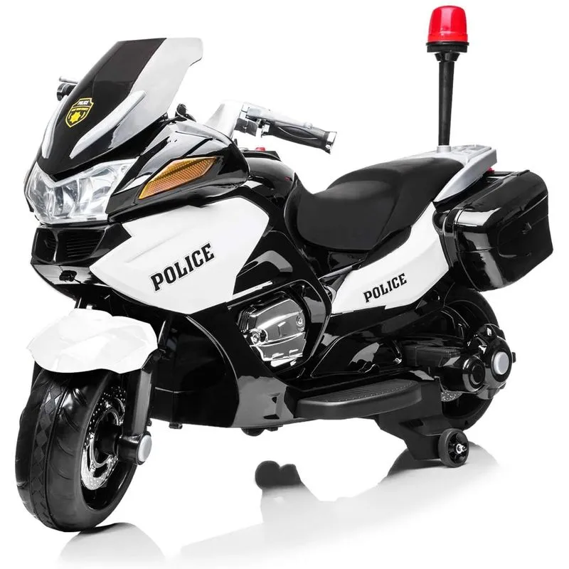BAHOM Moto Elétrica de Polícia 1 lugar 12V USB MP3 3 kmh 3 a 8 anos Preto