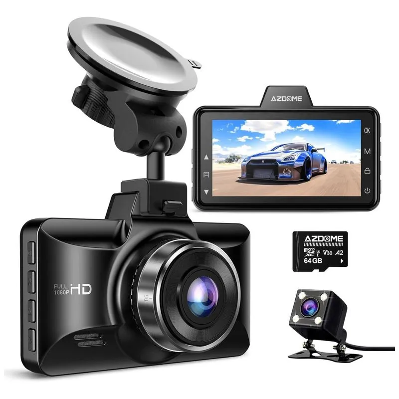 Camera Veicular Azdome M01 Full Hd 1080p, 150, Com Gps, Gravacao 4k Ultra Hd, Visao Noturna, Wi Fi, Preta