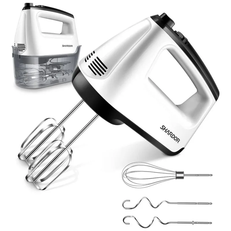 Batedeira De Mao 6 Velocidades, Com 5 Acessorios, Aco Inoxidavel, 350w, 110v, Shardor, Branco
