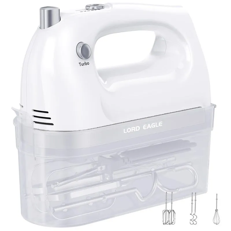 Batedeira De Mao 5 Velocidades, Com 4 Acessorios, Aco Inoxidavel 400w, 110v, Lord Eagle Cx 6661 5, Branco