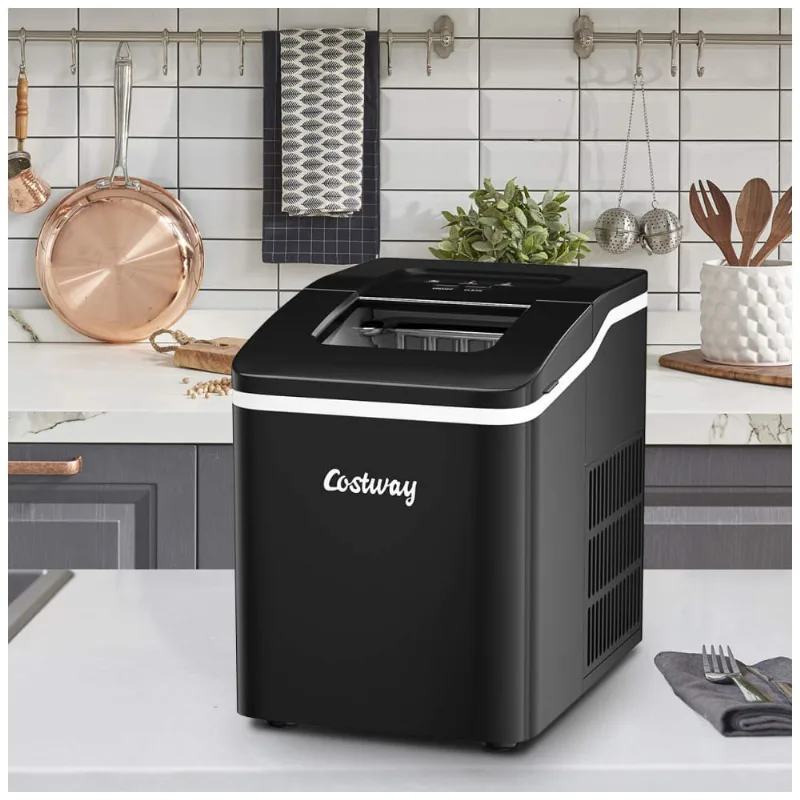 Costway Máquina De Gelo Automática Portátil Até 11 Kg De Gelo Em 24h, 110v, Preta