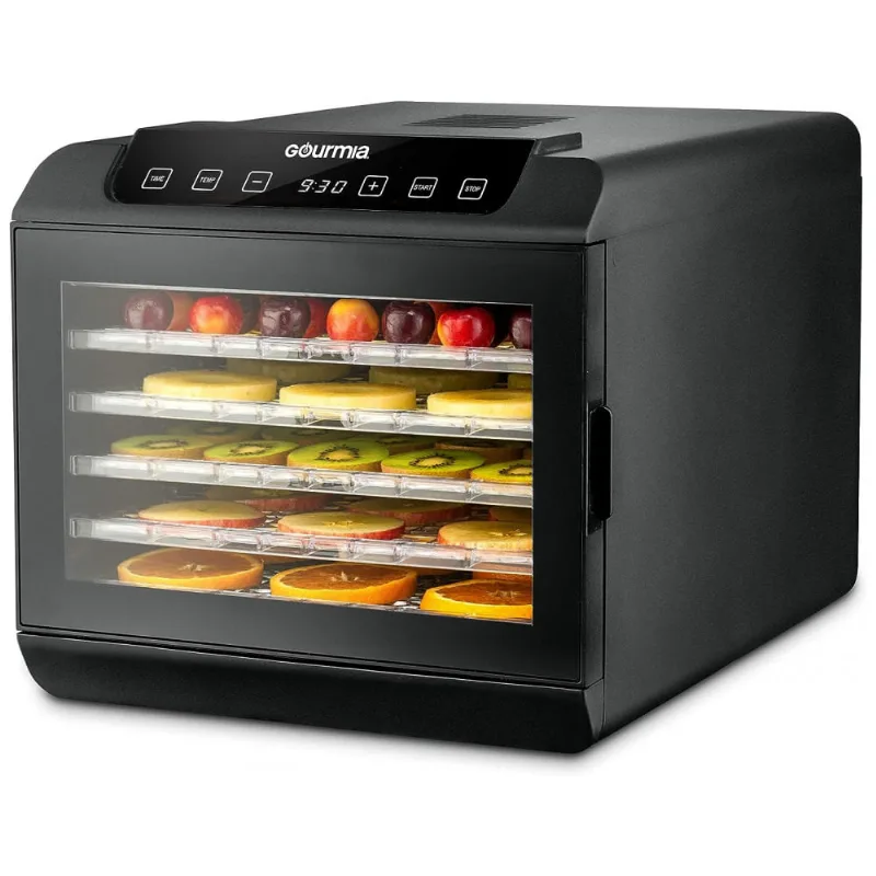 Desidratador De Alimentos De 6 Bandejas Com Temporizador Digital, 480w, Gourmia Gfd1680, Preto
