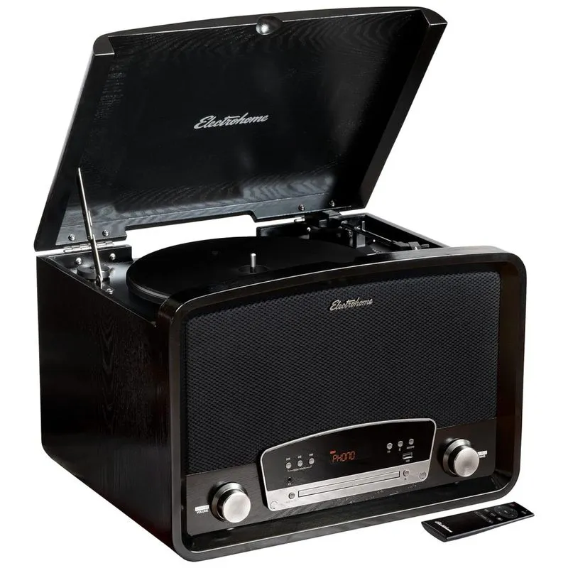 Vitrola, Toca Discos 3 Velocidades, Sem Fio, Com Usb E Controle Remoto, 45 Rpm, Electrohome Rr75b, Preto