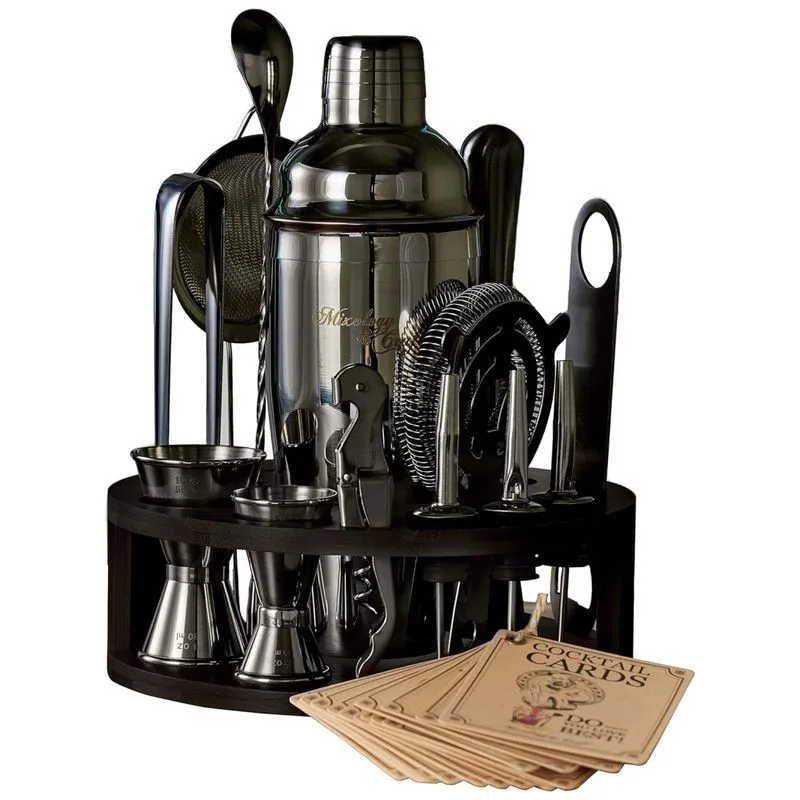 Mixology Craft Kit Bn Profissional 15 Peças Em Aço Inoxidável Com Suporte, Preto