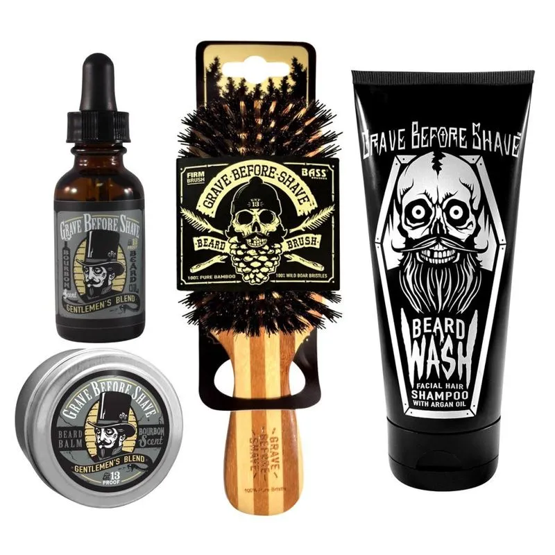 Kit Para Barba Profissional Portatil Com Cera E Pente, 4 Itens, Grave Before Shave, Preto