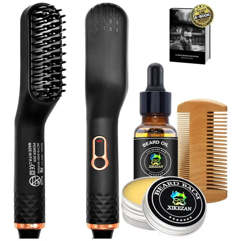 Kit Para Barba Profissional Portatil Com Cera E Pente, 5 Itens, Xikezan, Preto