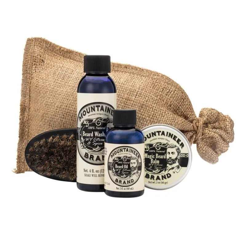 Kit Para Barba Profissional Portatil Com Cera E Pente, 4 Itens, Mountaineer Brand, Preto