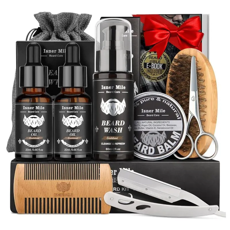 Kit Para Barba Profissional Portatil Com Cera E Pente, 8 Itens, Comfy Mate, Preto