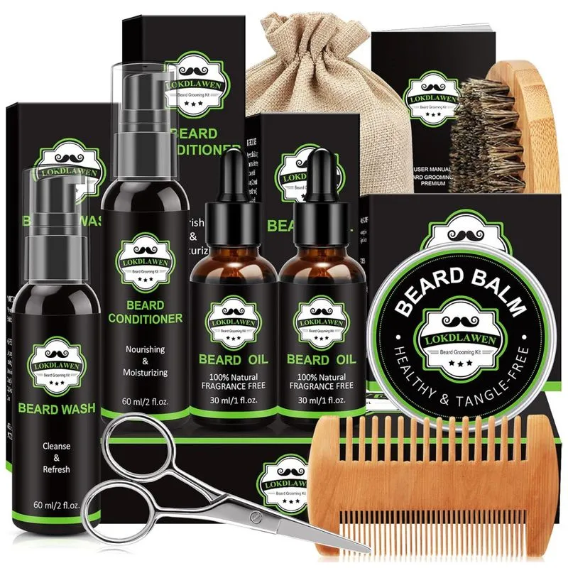 Kit Para Barba Profissional Portatil Com Cera E Pente, 10 Itens, Lokdlawen, Preto