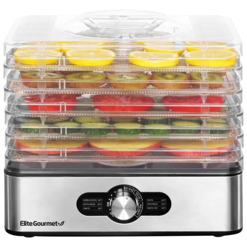 Desidratador De Alimentos Com 5 Bandejas, Painel Digital De Controle, 110v, Elite Gourmet Efd3321, Prateado