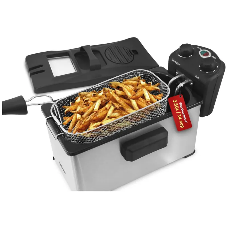 Maxi Matic Fritadeira Eletrica 3l Profissional, Aco Inoxidavel, 1500w, 110v, Elite Gourmet Edf 3500, Prateado