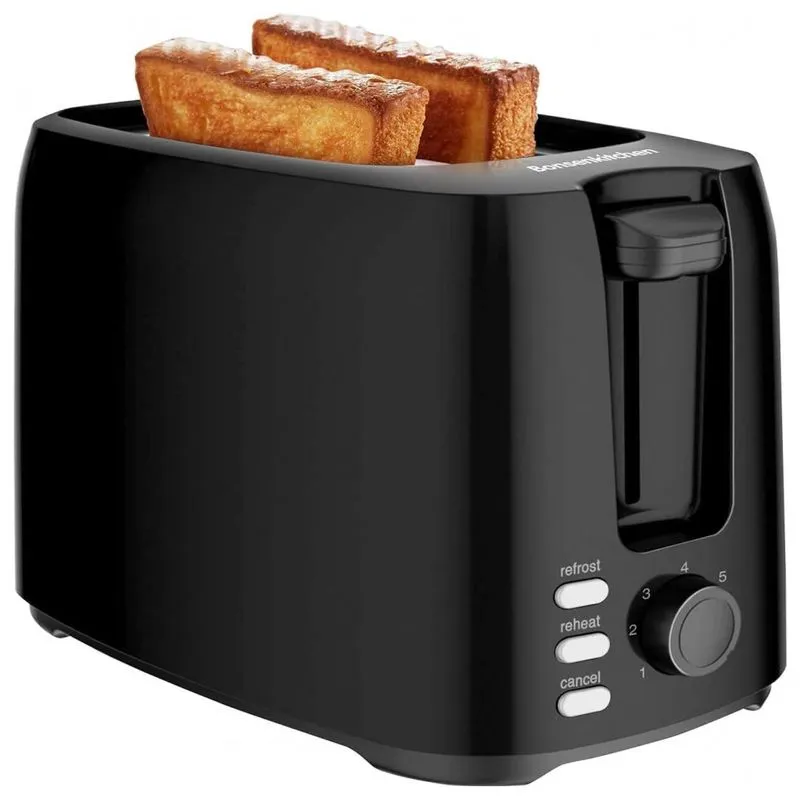 Bonsenkitchentorradeira Elétrica De 2 Fatias, Aço Inoxidável, 750w, 110v, Preta