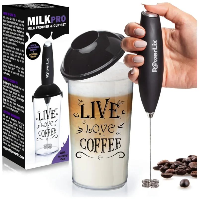 Espumador De Leite Eletrico Portatil, Capacidade 300 Ml, Aco Inox, 110v, Powerlix, Preto