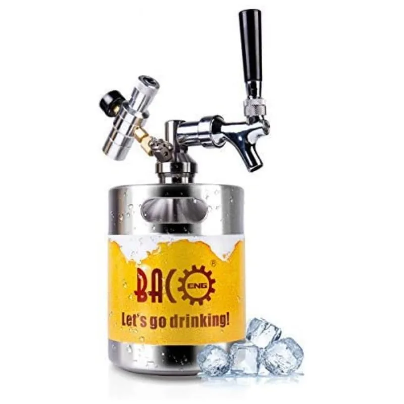 Chopeira Portatil 3.7l Com Torneira E Regulador De Co2, Aco Inoxidavel, Bacoeng, Prateado
