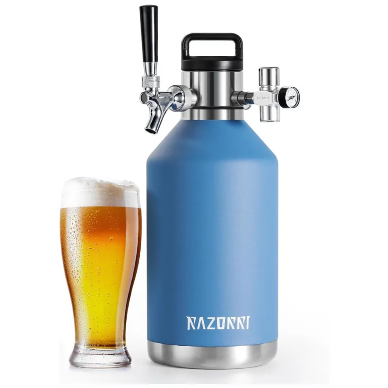 Chopeira Portatil 5l Com Torneira E Regulador De Co2, Aco Inoxidavel, Razorri, Azul
