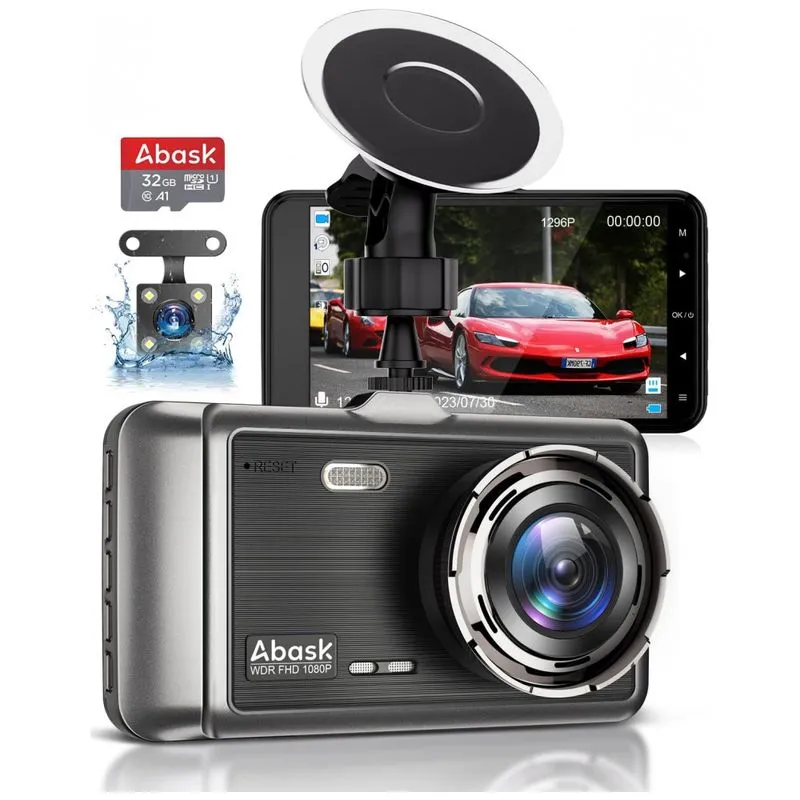 Camera Veicular Frontal 1080p Angulo 170 Com Visao Noturna E Sensor, 32g Sd, Abask, Preto