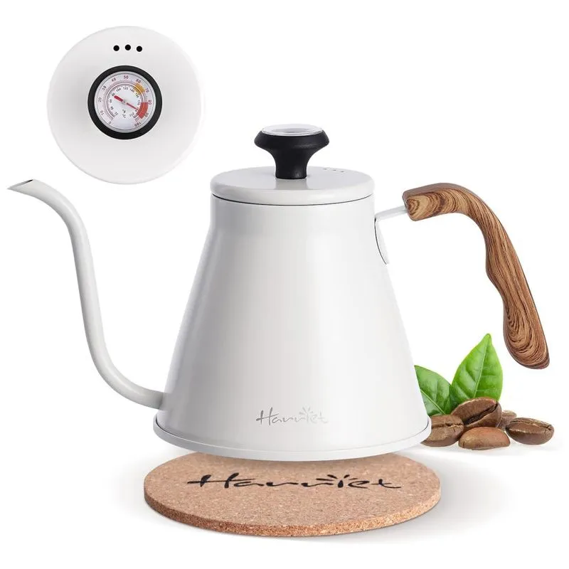 Gooseneck Chaleira De Agua 1.1l Com Termometro E Cabo Anti Calor, Aco Inox, Branca, Harriet, Branco